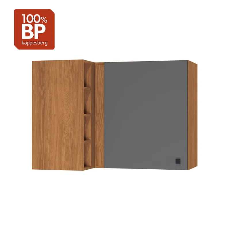 Armário Aéreo de Canto Reto Kappesberg Pixel 1 Porta 4 Nichos Tapajós/Cinza Sagrado 98cm