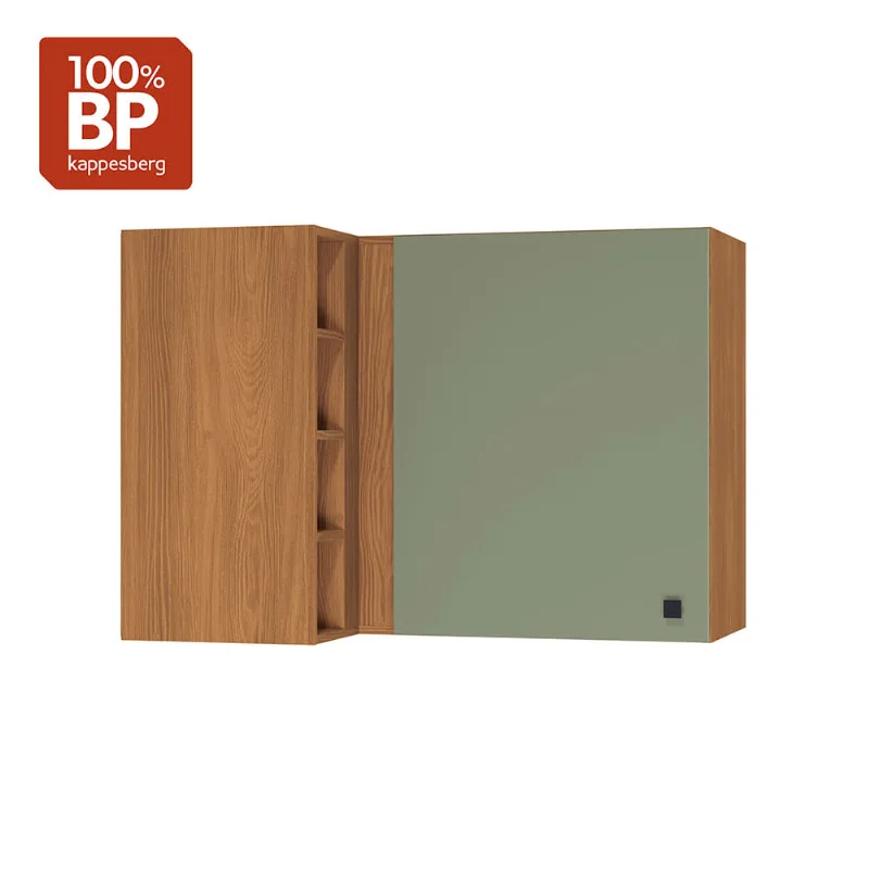 Armário Aéreo de Canto Reto Kappesberg Pixel 1 Porta 4 Nichos Tapajós/Verde Frevo 98cm