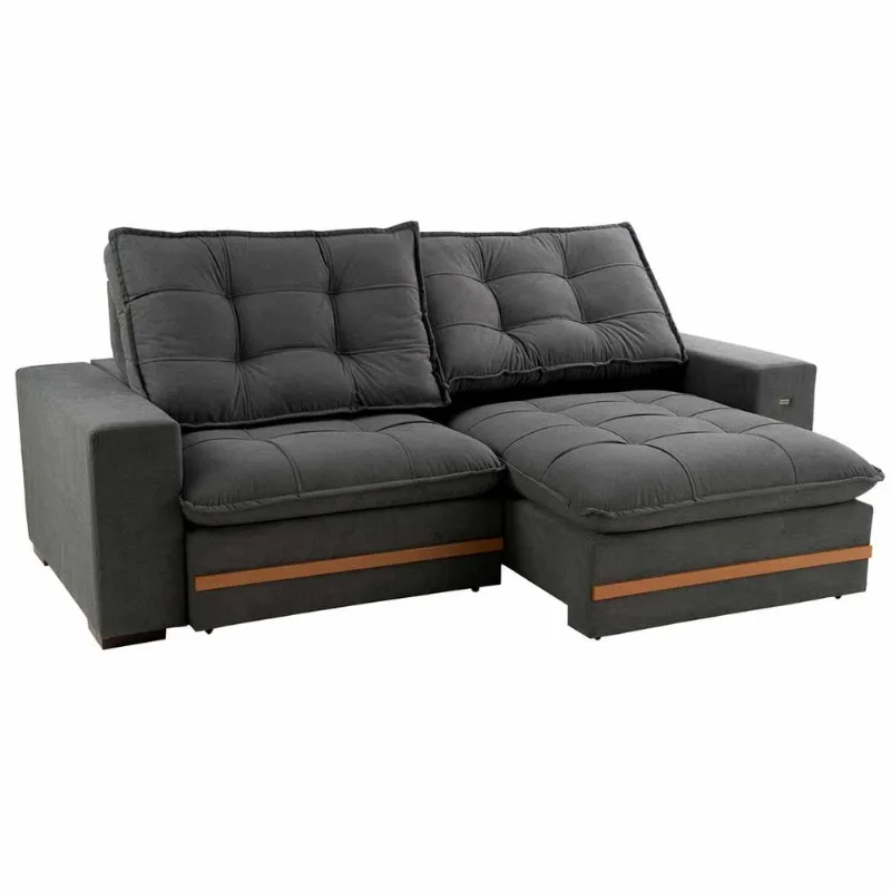 Sofá Retrátil Articulado Vitto Kappesberg Suede Mescla Grafite 2,6m Peça