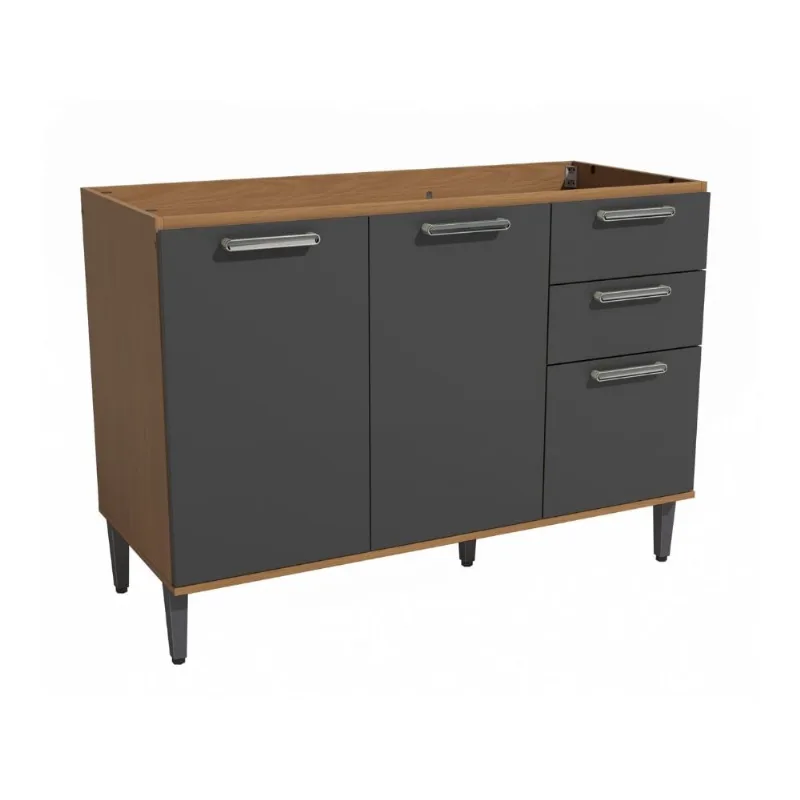 Balcão de Pia 120cm 2 portas 3 Gavetas Kappesberg BALCÃO PIA 2P 3G 120CM ACABAMENTO CNGR