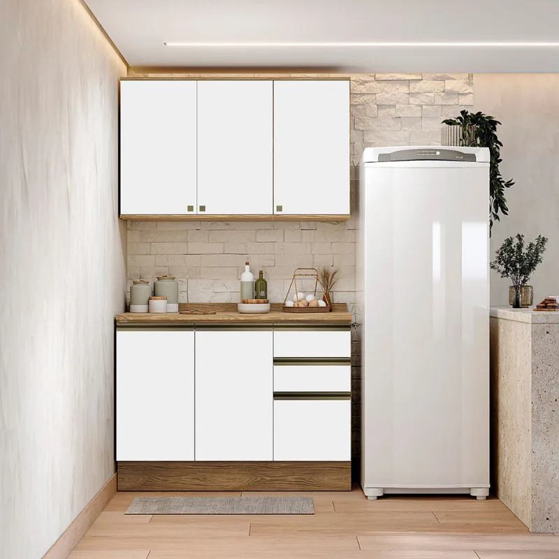 Armário de Cozinha Compacta 100% MDF 120cm Nogueira/Branco Celeste Kappesberg