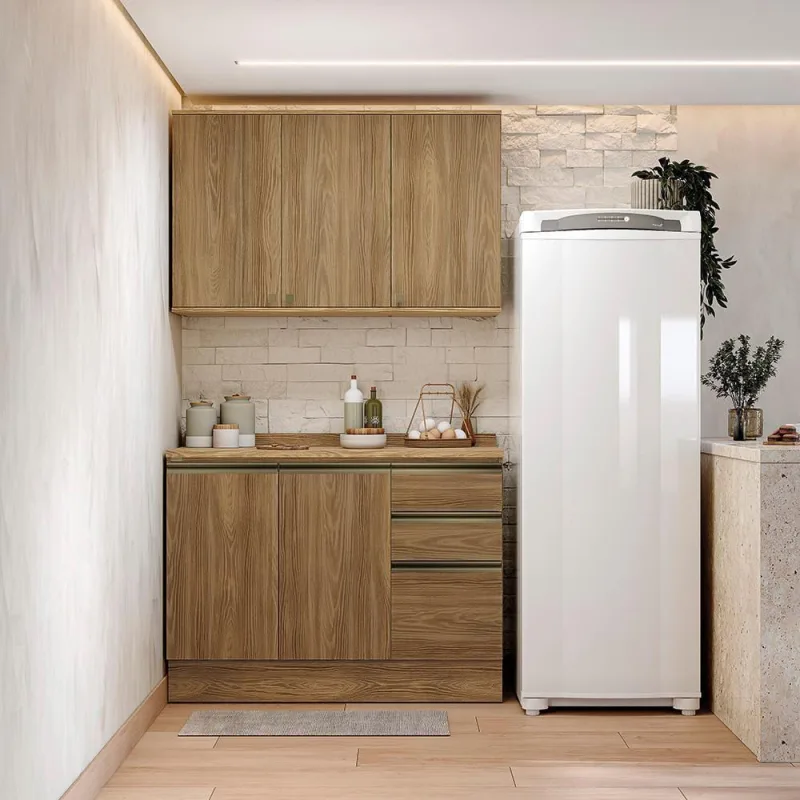 Armário De Cozinha Compacta 100% Mdf 120cm Nogueira Celeste Kappesberg - Kappesberg - Móveis