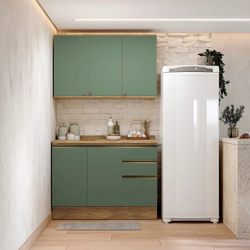 Armário de Cozinha Compacta 100% MDF 120cm Nogueira/Verde Celeste Kappesberg
