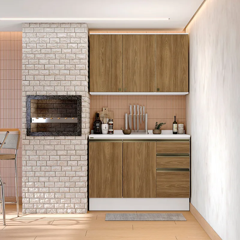 Armário de Cozinha Compacta 100% MDF 120cm Branco/Nogueira Celeste Kappesberg