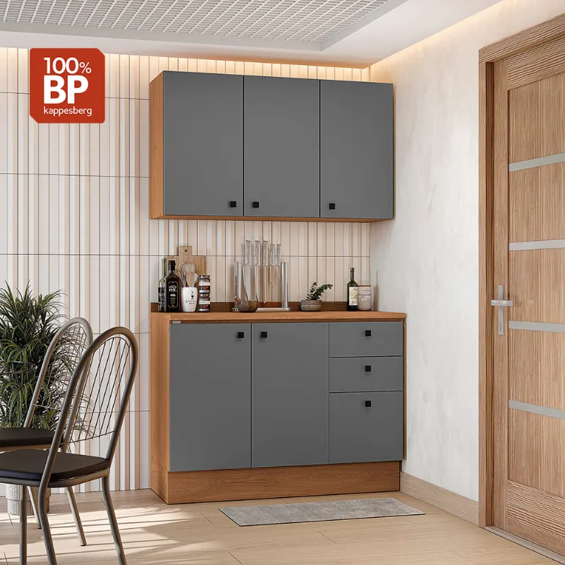 Armário de Cozinha Compacta 120cm Tapajós/Cinza Sagrado Pixel Kappesberg