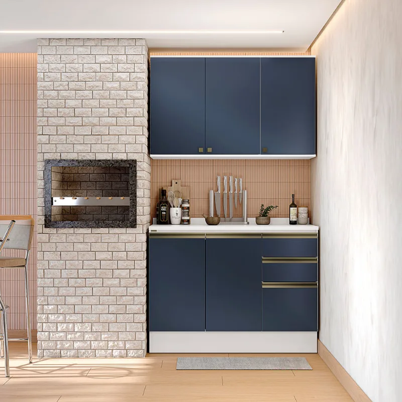 Armário de Cozinha Compacta 100% MDF 120cm Branco/Azul Profundo Celeste Kappesberg