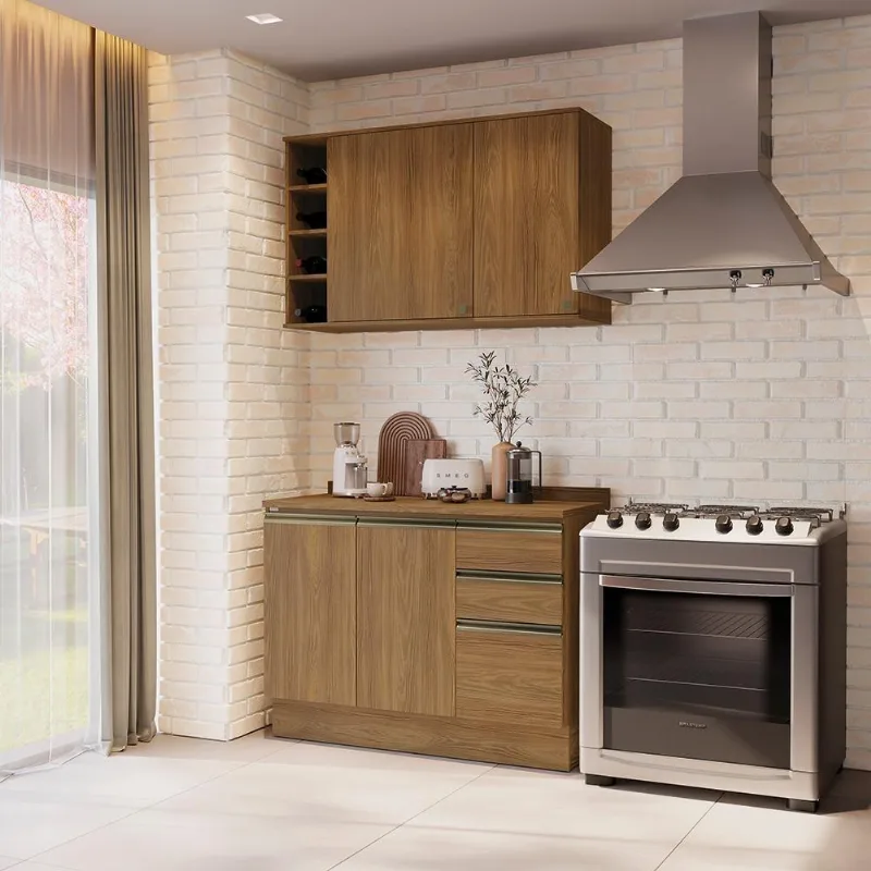 Armário De Cozinha Compacta Garrafeiro 100% Mdf 120cm Nogueira Celeste Kappesberg