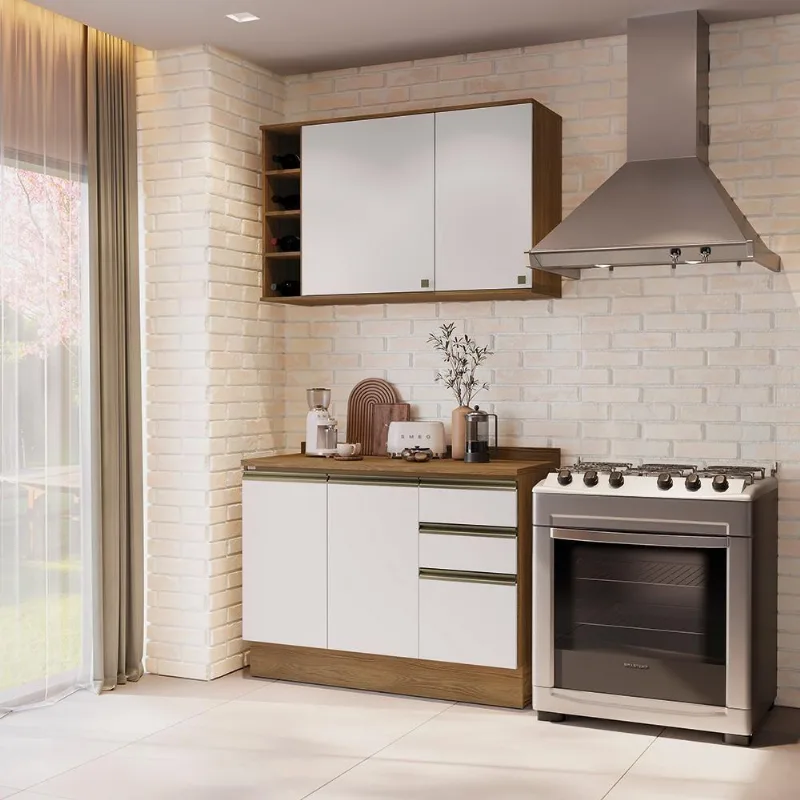 Armário De Cozinha Compacta Garrafeiro 100% Mdf 120cm Nogueira/branco Celeste Kappesberg