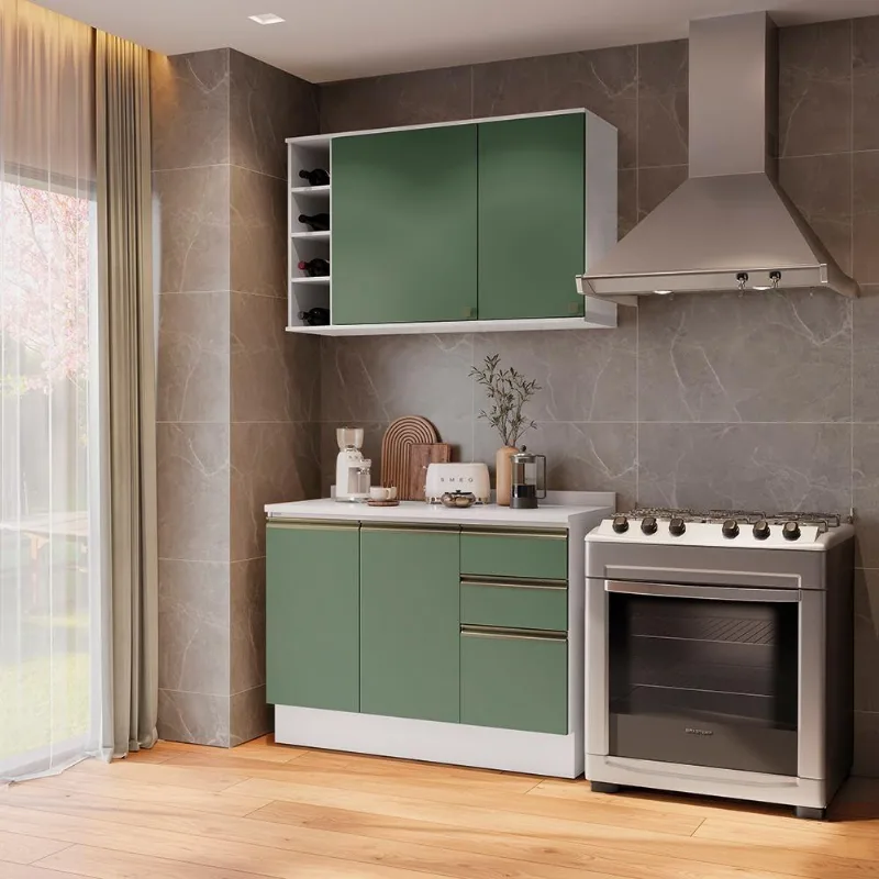 Armário De Cozinha Compacta Garrafeiro 100% Mdf 120cm Branco/verde Celeste Kappesberg