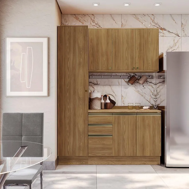 Armário De Cozinha Compacta 100% Mdf 170cm Nogueira Celeste Kappesberg - Kappesberg - Móveis