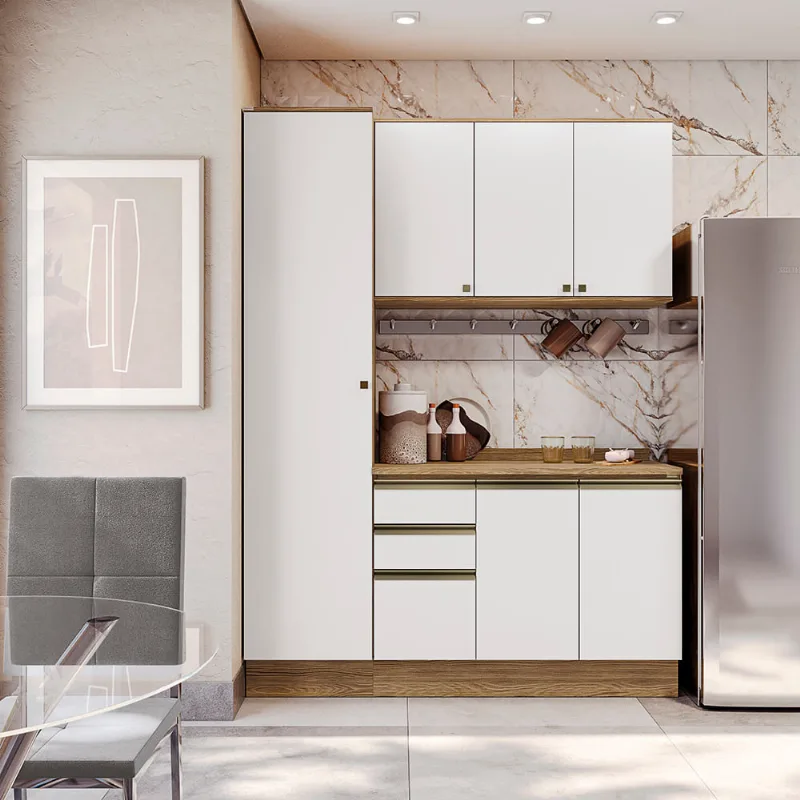 Armário de Cozinha Compacta 100% MDF 170cm Nogueira/Branco Celeste Kappesberg