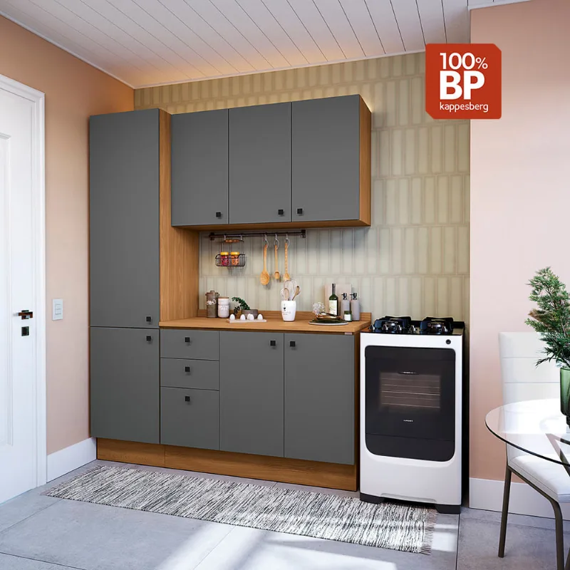 Armário de Cozinha Compacta 170cm Tapajós/Cinza Sagrado Pixel Kappesberg