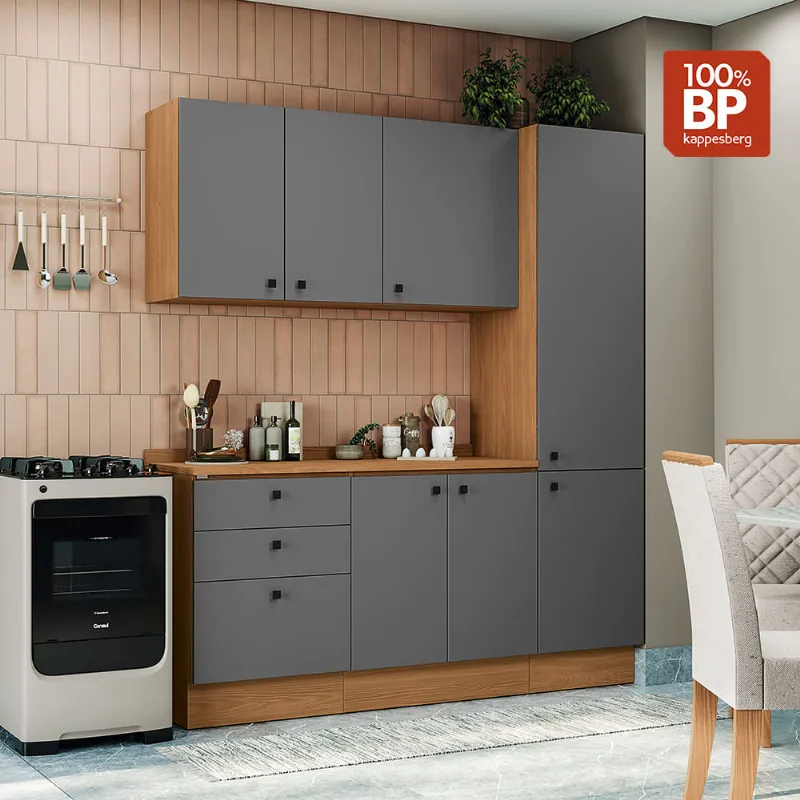 Armário de Cozinha Compacta 190cm Tapajós/Cinza Sagrado Pixel Kappesberg