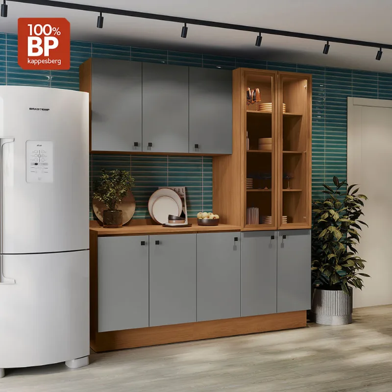 Armário de Cozinha Compacta 192cm Tapajós/Cinza Sagrado Pixel Kappesberg
