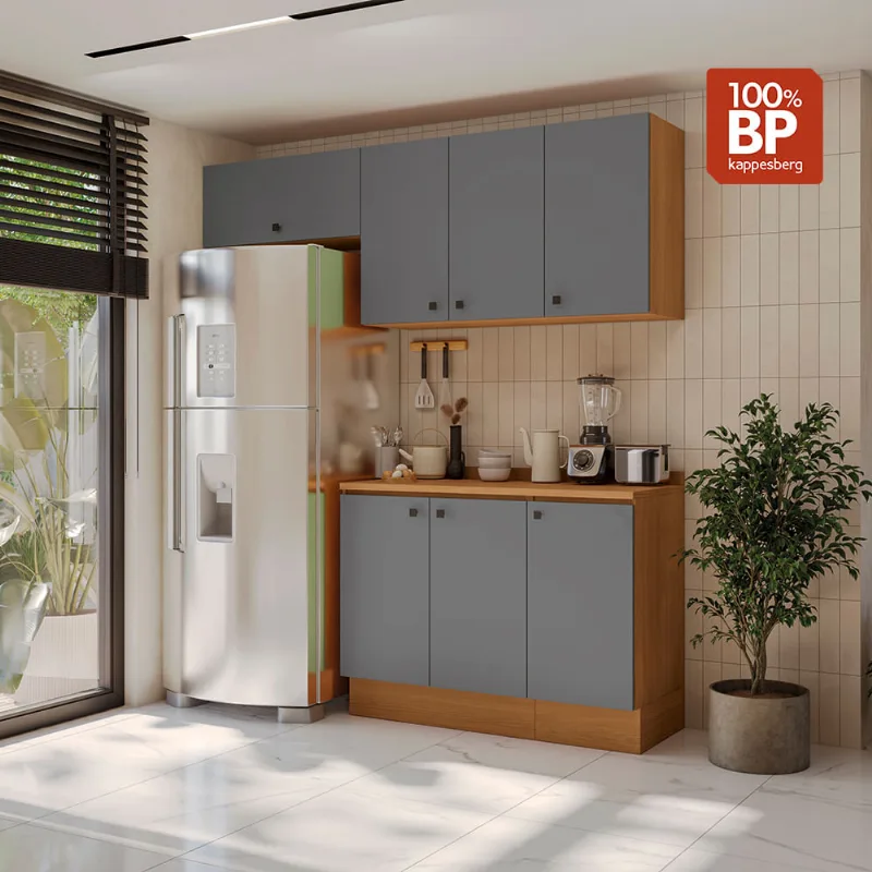 Armário de Cozinha Compacta 200cm Tapajós/Cinza Sagrado Pixel Kappesberg