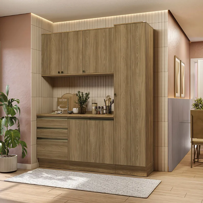 Armário de Cozinha Compacta 100% MDF 190cm Nogueira Celeste Kappesberg