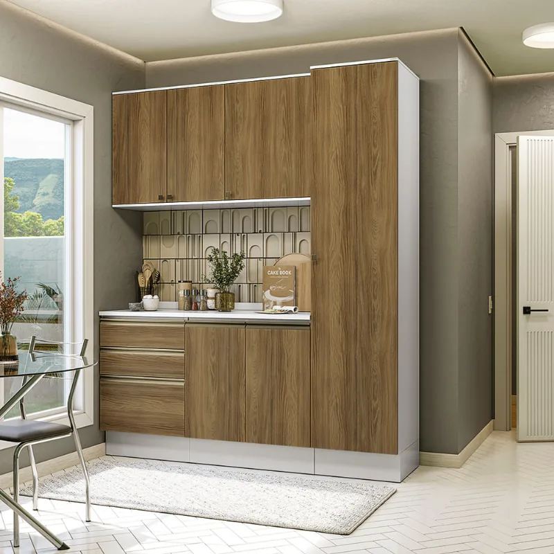 Armário de Cozinha Compacta 100% MDF 190cm Branco/Nogueira Celeste Kappesberg