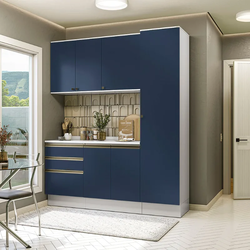 Armário de Cozinha Compacta 100% MDF 190cm Branco/Azul Profundo Celeste Kappesberg