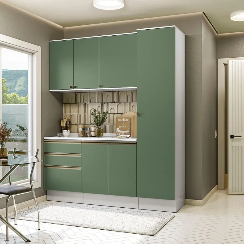 Armário de Cozinha Compacta 100% MDF 190cm Branco/Verde Celeste Kappesberg
