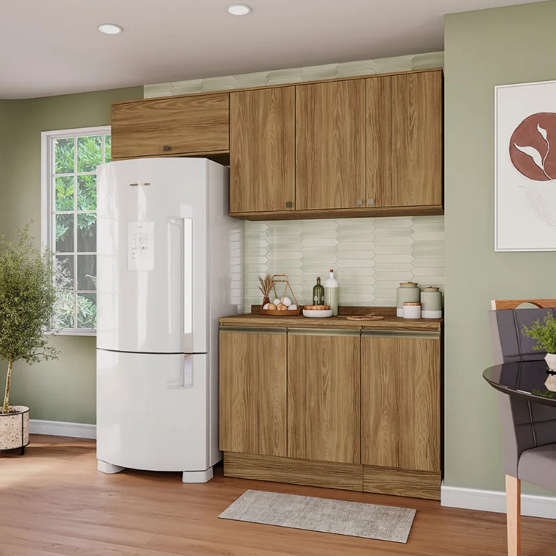 Armário de Cozinha Compacta 100% MDF 200cm Nogueira Celeste Kappesberg