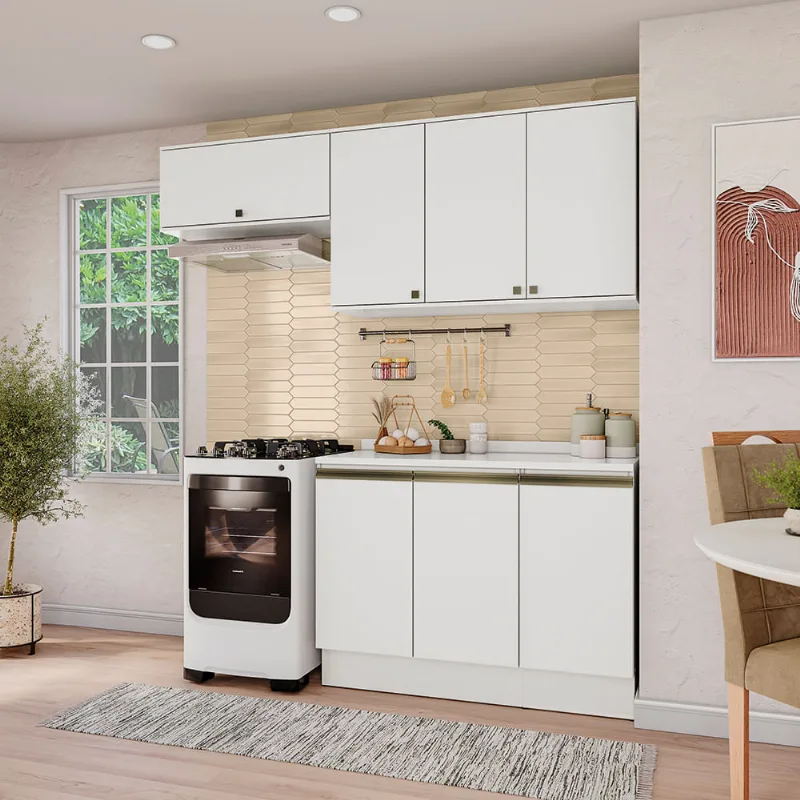 Armário de Cozinha Compacta 100% MDF 200cm Branco Celeste Kappesberg
