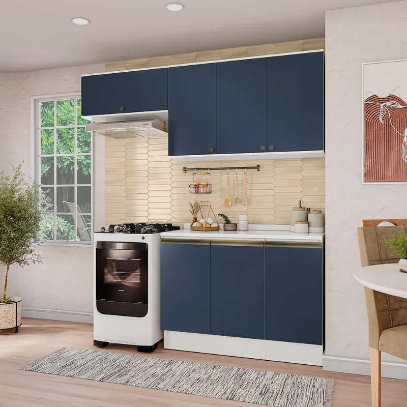 Armário de Cozinha Compacta 100% MDF 200cm Branco/Azul Profundo Celeste Kappesberg