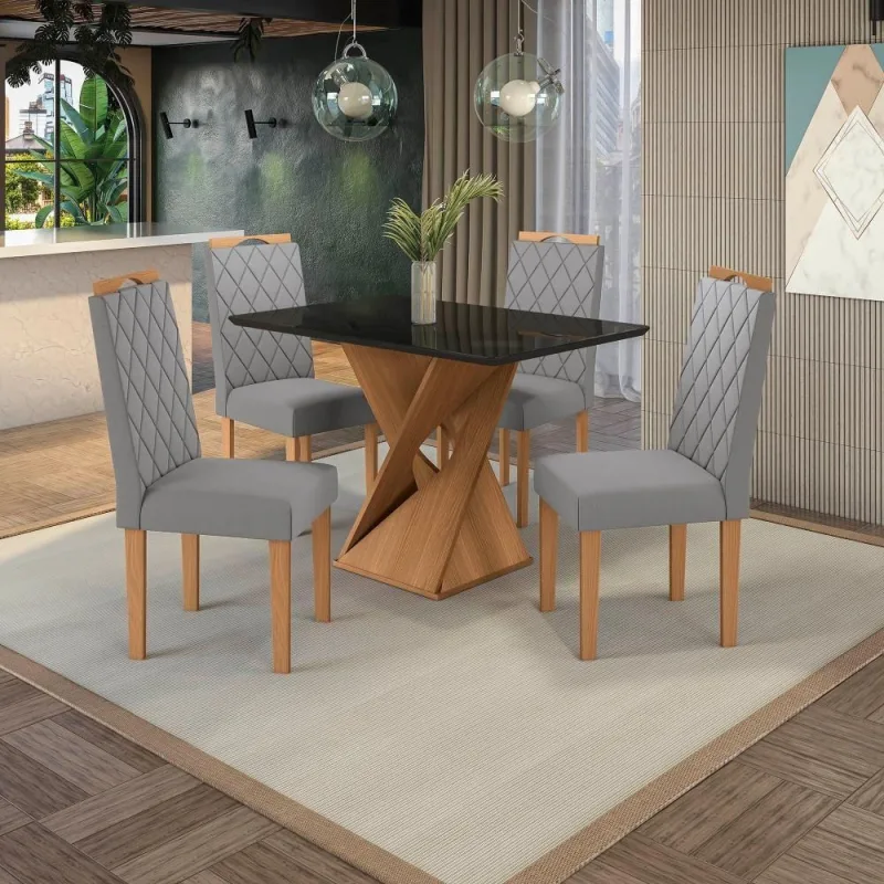 Conjunto Sala De Jantar Luna Kappesberg 4 Cadeiras Veludo Titanio - Kappesberg - Móveis