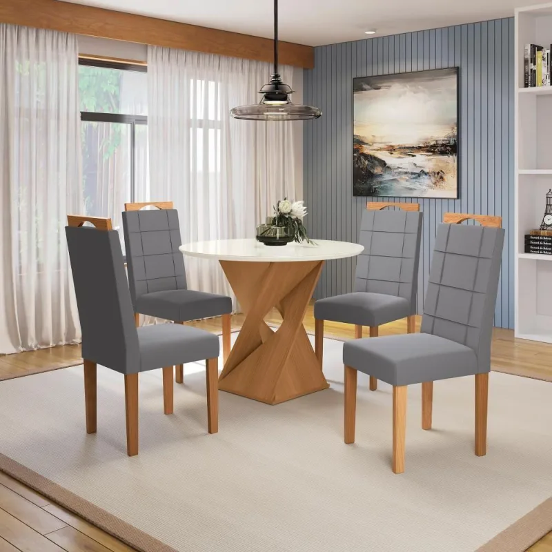 Conjunto Sala De Jantar Luna Kappesberg 4 Cadeiras Veludo Titanio - Kappesberg - Móveis
