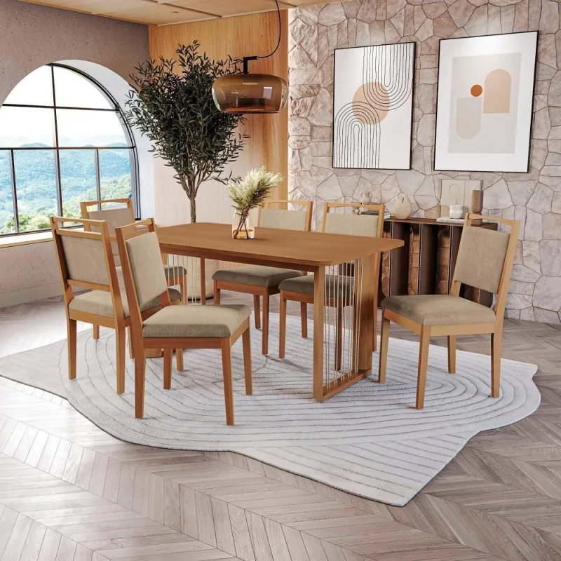 Conjunto Sala De Jantar Lina Em Madeira Maciça 6 Cadeiras Linho Fendi - Kappesberg - Móveis