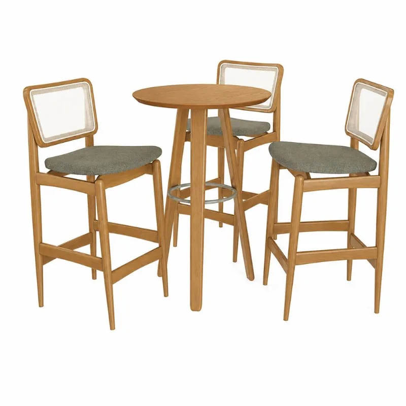 Mesa de Jantar Bistrô Áurea com 3 Banquetas Liz Kappesberg Carvalho Linho Verde Conjunto