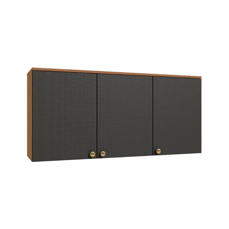 Armário Aéreo 3 Portas 120cm Elara Kappesberg Canela/Preto - Kappesberg