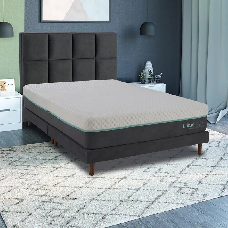 Cama Box Completa Casal Lotus com Sommier e Cabeceira Molas Ensacadas Cinza Kappesberg - Kappesberg