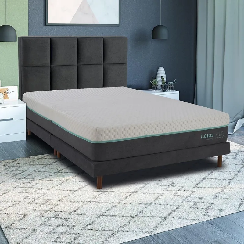 Cama Box Queen com Sommier e Cabeceira Lotus Molas Ensacadas Euro Pillow Cinza Kappesberg - Kappesberg