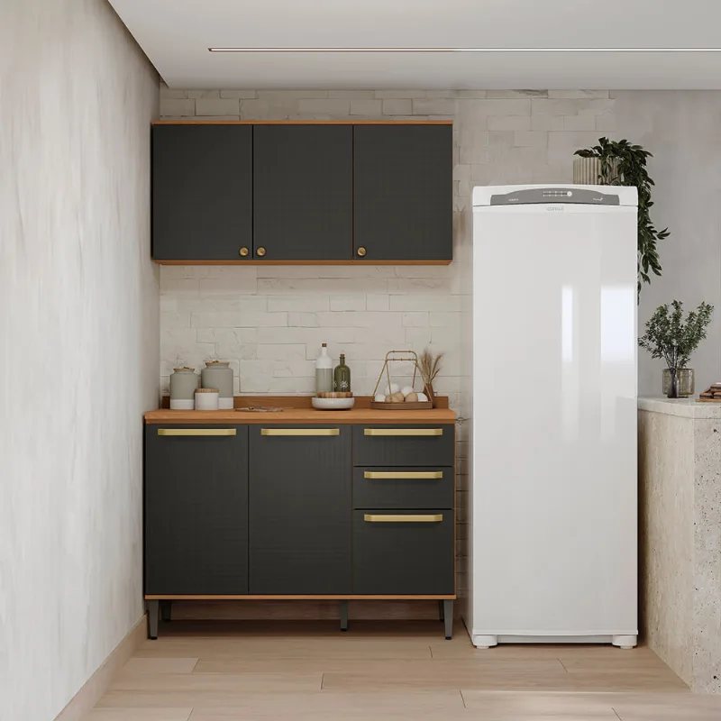 Armário de Cozinha Compacta 120cm Canela/Preto Elara Kappesberg