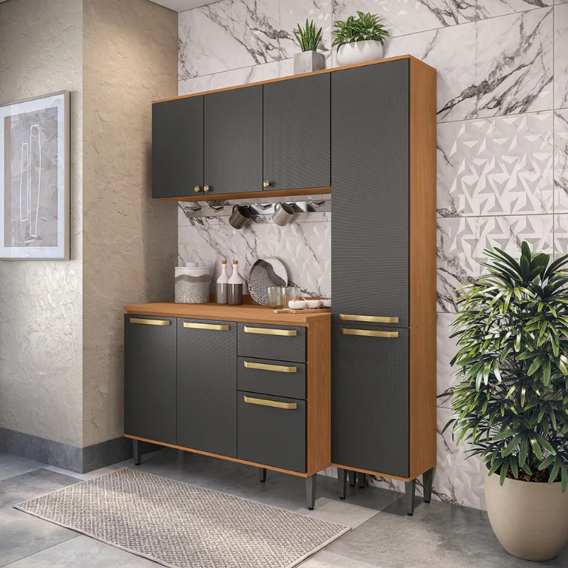 Armário de Cozinha Compacta 160cm Canela/Preto Elara Kappesberg - Kappesberg