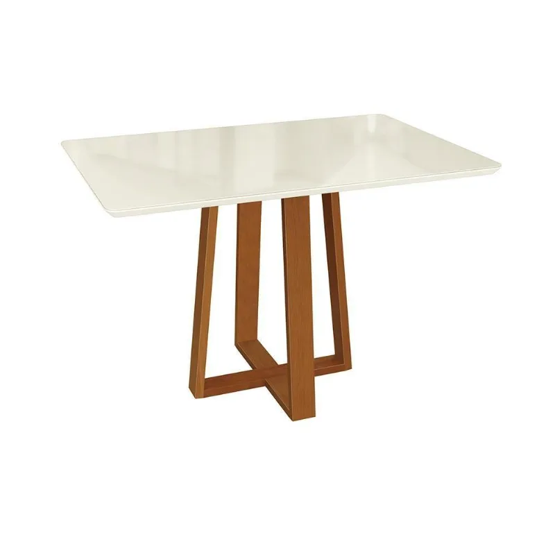 Mesa De Jantar Kappesberg Em Madeira Maciça Com Tampo De Vidro Off White 120cm