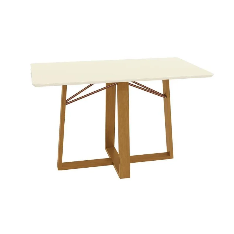 Mesa De Jantar Kappesberg Em Madeira Maciça Com Tampo De Vidro Off White 160cm