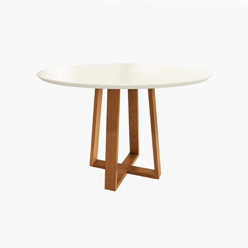 Mesa De Jantar Kappesberg Em Madeira Maciça Com Tampo De Vidro Off White 120cm
