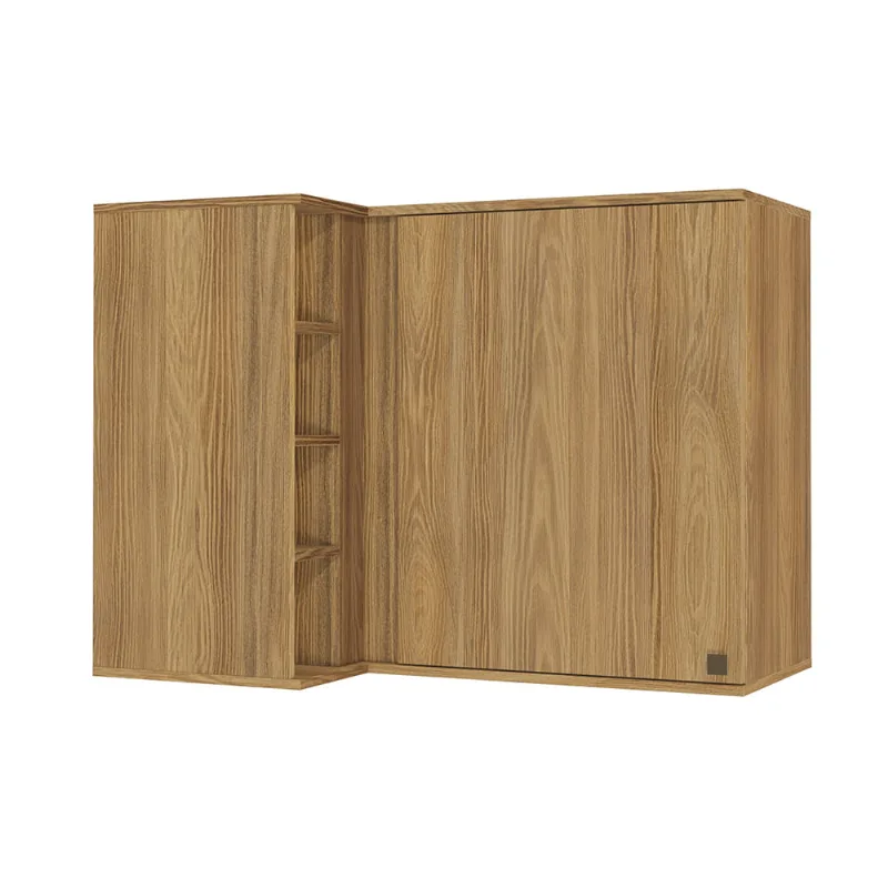 Armário Aéreo de Canto Reto Celeste Kappesberg 100% MDF 1 Porta 4 Nichos Nogueira 98cm