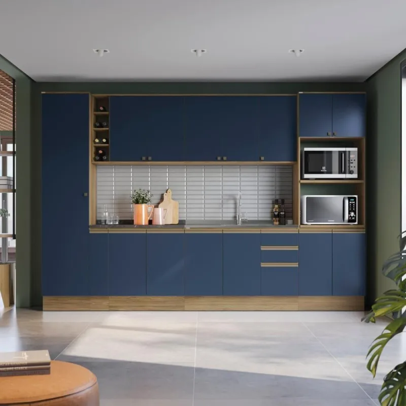 Cozinha Modulada Celeste Kappesberg 100% Mdf Nogueira/azul - Kappesberg - Utilidades Domesticas