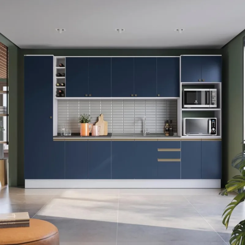 Cozinha Modulada Celeste Kappesberg 100% Mdf Branco/azul - kappesberg - Utilidades Domesticas