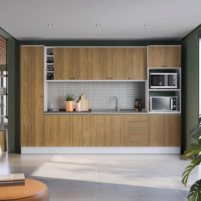 Cozinha Modulada Celeste Kappesberg 100% Mdf Branco/nogueira - kappesberg - Utilidades Domesticas