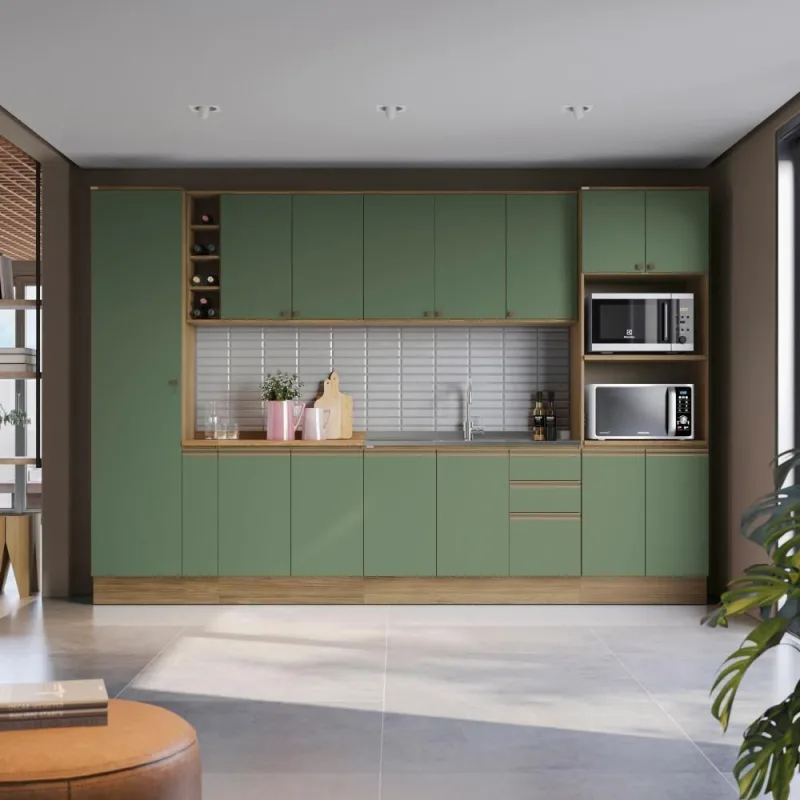 Cozinha Modulada Celeste Kappesberg 100% Mdf Nogueira/verde 340cm - Kappesberg