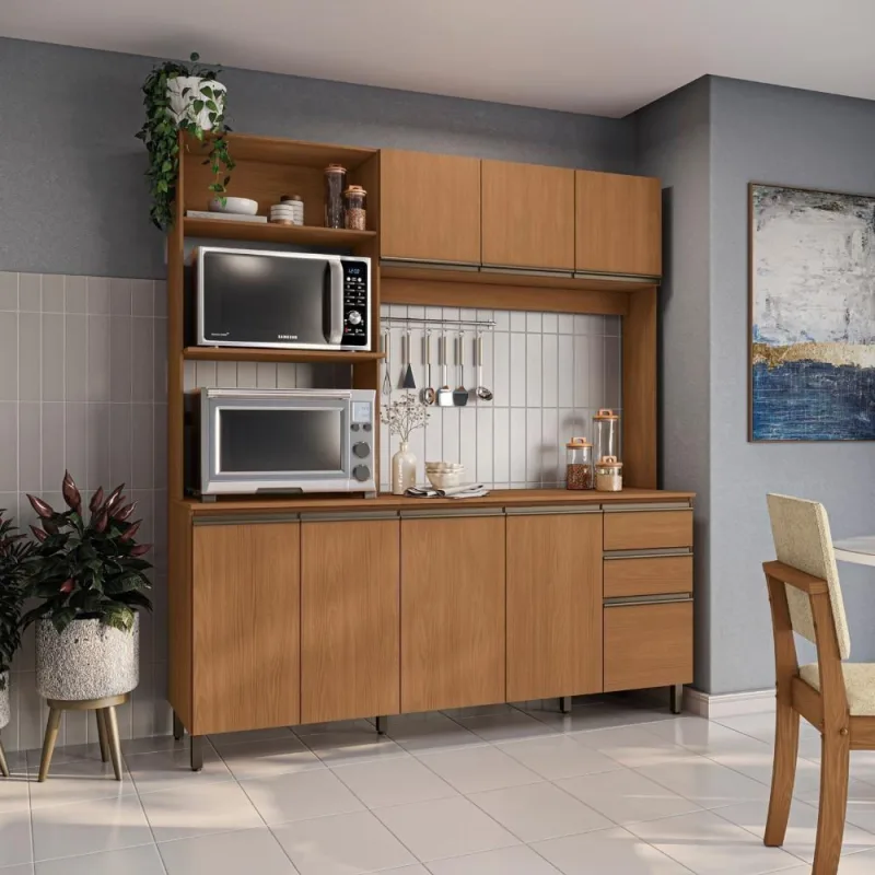 Cozinha Compacta Luna CB1255 7 Portas 3 Gavetas MDP 192,5CM Canela Kappesberg - kappesberg