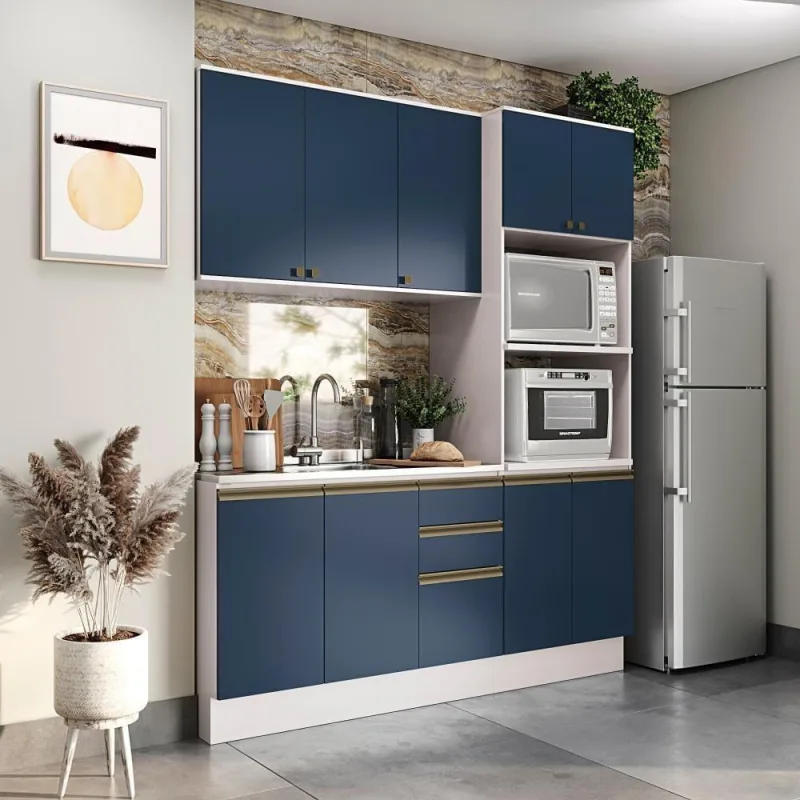 Cozinha Compacta Celeste Kappesberg 100% Mdf Branco/azul - kappesberg - Móveis