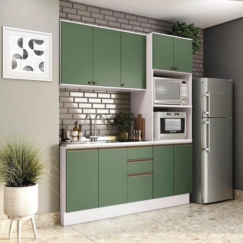 Cozinha Compacta Celeste Kappesberg Mdf Branco/Verde - Kappesberg - Móveis