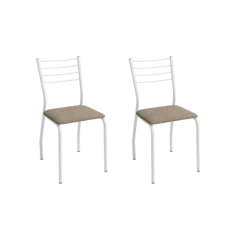 Cadeira Sala de Jantar Malta 2C140BR Aço Kit 2 Un Branco/Boucle Bege Fendi - Kappesberg
