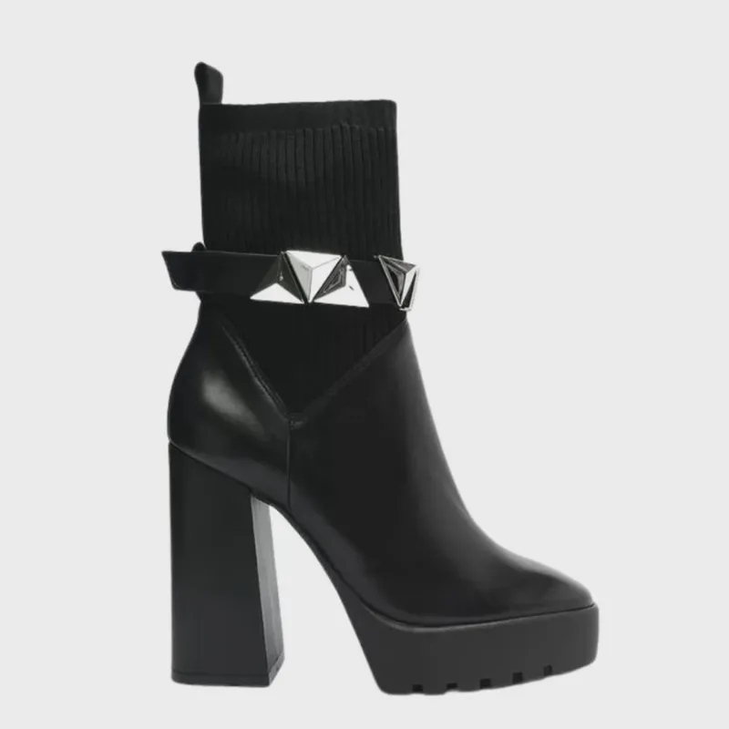 Bota Schutz Tratorada Salto Alto Knit Preta
