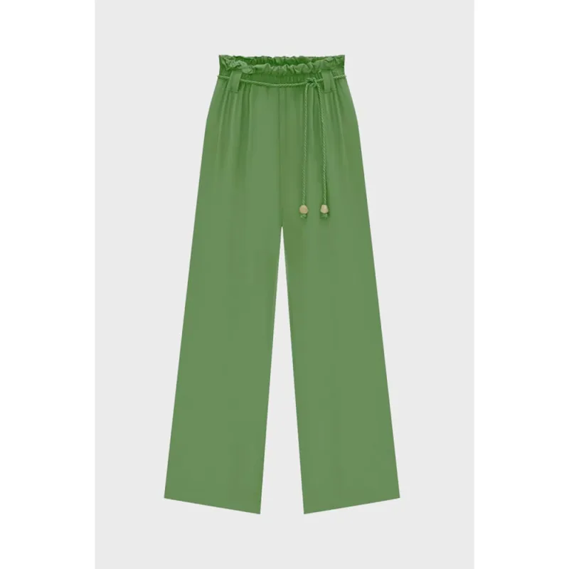 Calça Pantalona Lunender Viscose Verde - Não Disponível - Moda