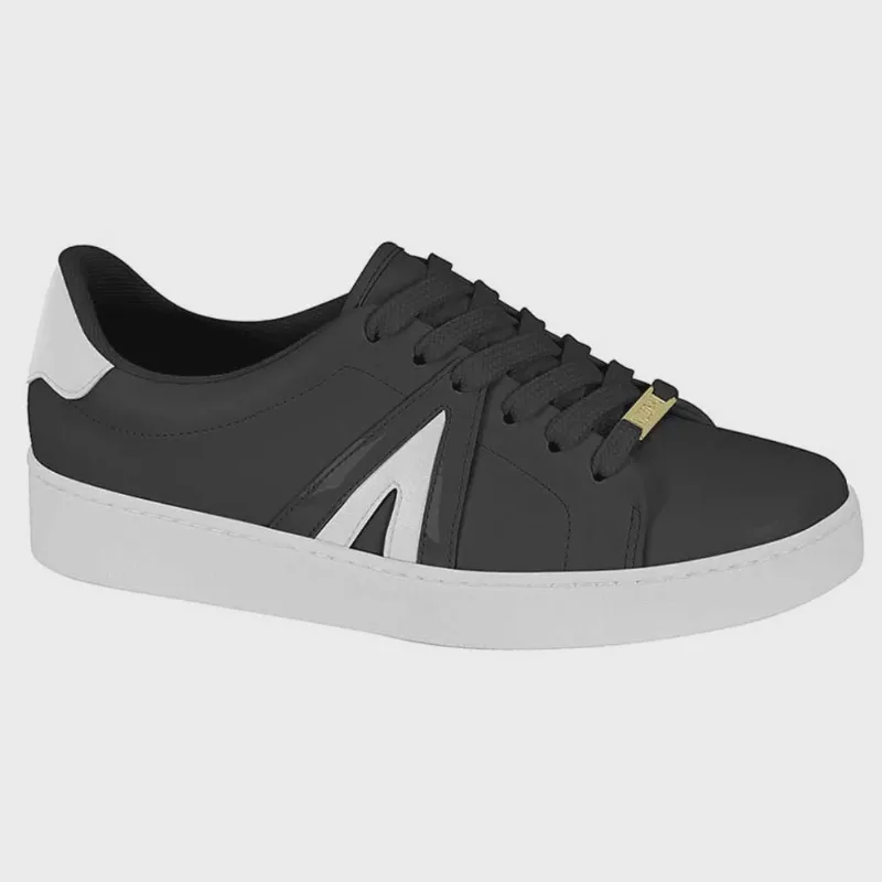 Tênis Feminino Casual Pelica Verniz Preto Branco Vizzano 1214.1032